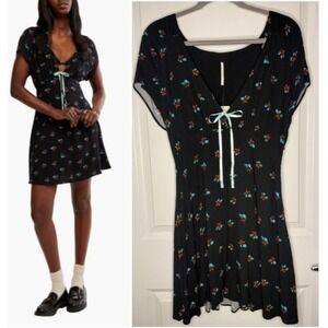 Free People Size Small Favorite Mini‎ Dress Black Combo V-Neck Smocked $128